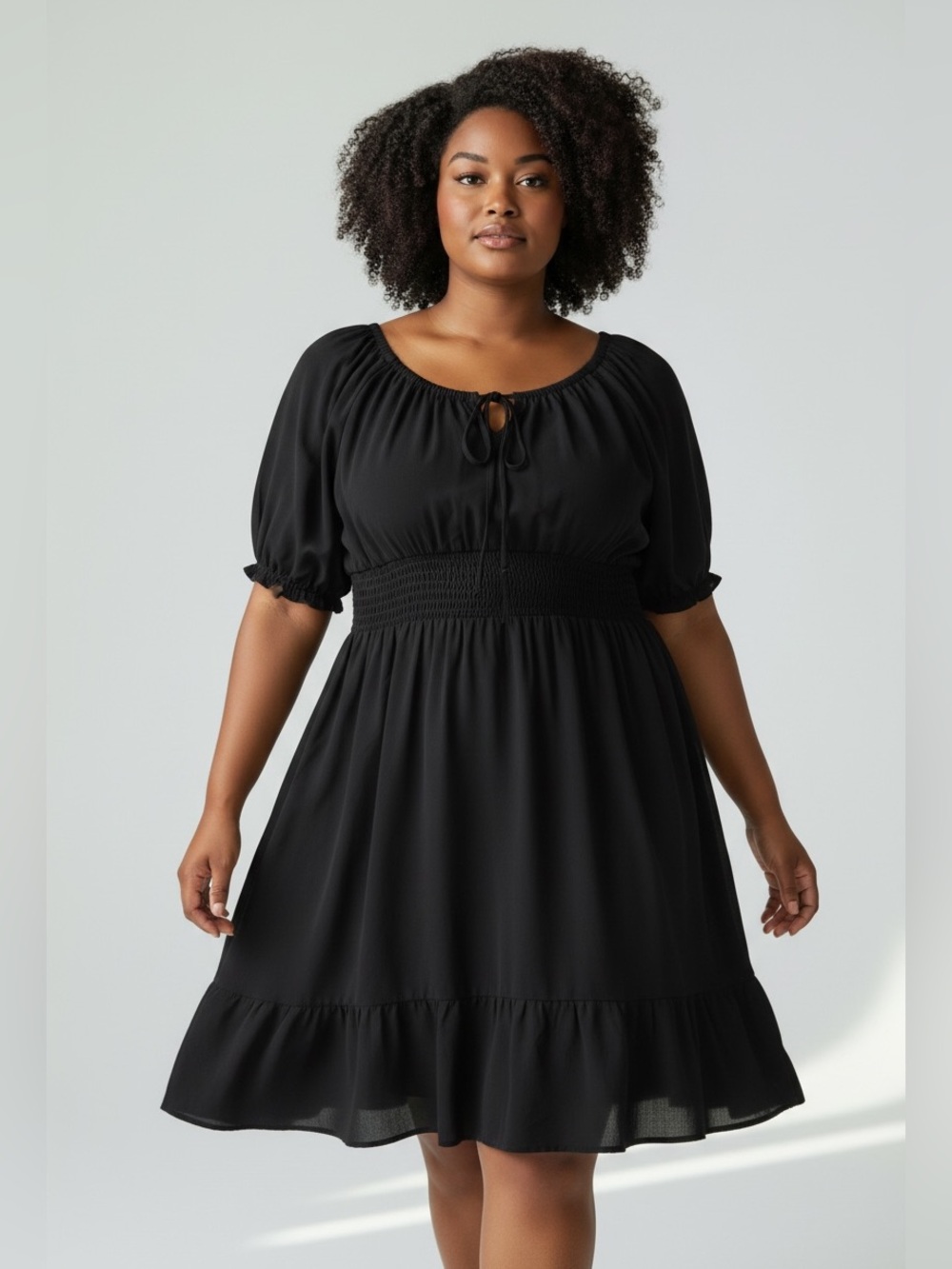 Old Navy Black Smocked-Waist Peasant Dress Women’s XXL Boho Puff Sleeve